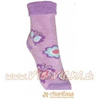 Ponožky protišmykové froté s protišmykovou vrstvou labky s patentom motýle ružovofialová