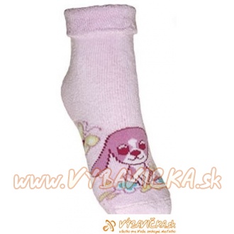 Ponožky protišmykové froté s protišmykovou vrstvou labky s patentom psík svetloružová