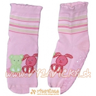 Ponožky protišmykové s protišmykovou vrstvou s vrstvou zo silikónu medvedík svetloružová