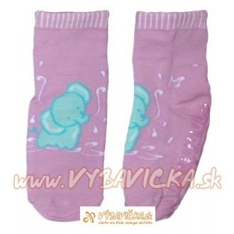Ponožky protišmykové s protišmykovou vrstvou s vrstvou zo silikónu sloník ružová