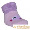 Ponožky protišmykové froté s protišmykovou vrstvou labky s patentom vtáčik ružovofialová