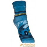 Ponožky protišmykové froté s protišmykovou vrstvou labky s patentom autíčko modrá