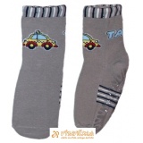 Ponožky protišmykové s protišmykovou vrstvou s vrstvou zo silikónu autíčko TAXI sivá